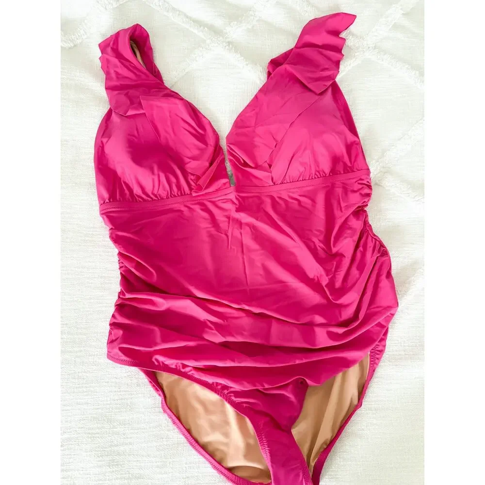 J. Crew | NWT | Ruched ruffle one-piece swimsuit in Radiant Fuchsia | Sz 24